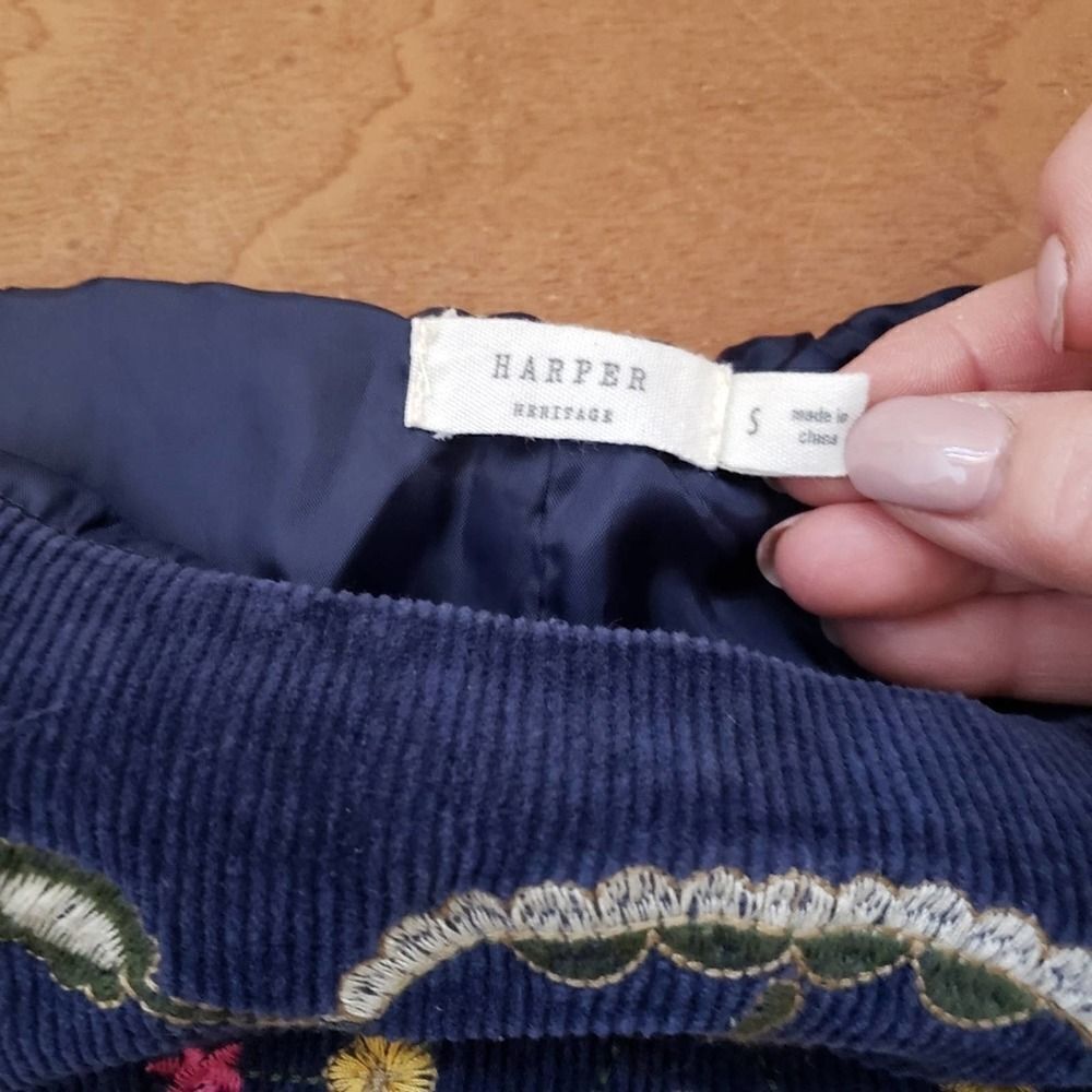 Harper skirt navy corduroy floral embroidered short S - Picture 3 of 4